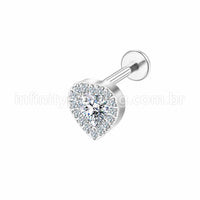 Piercing Labret Aço Cirúrgico Coração Zircônia Cravejada