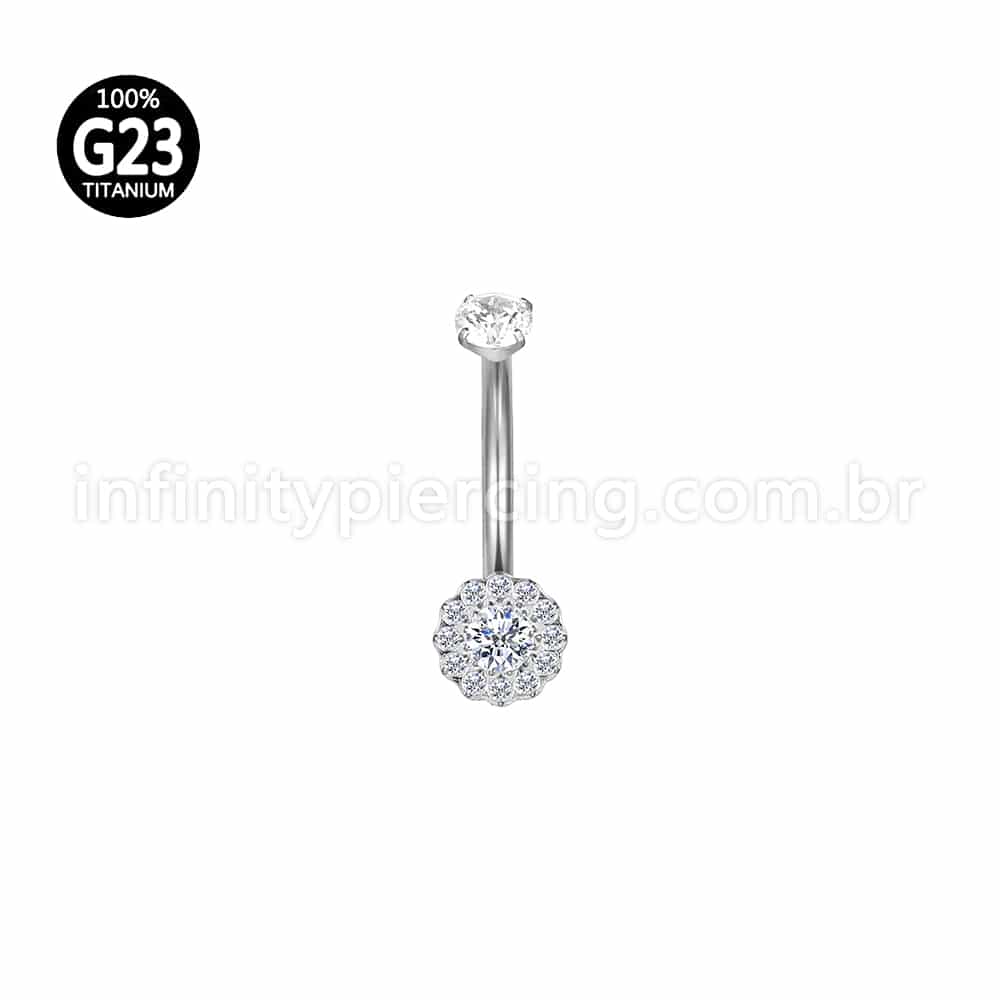 Piercing Banana Titânio Flor Zircônia