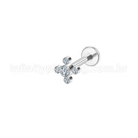 Piercing Labret Aço Cirúrgico Flor Zircônia Cravada