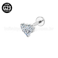 Piercing Labret Titânio Coração Zircônia