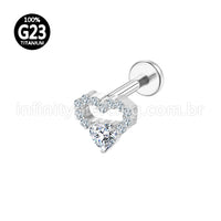 Piercing Labret Titânio Coração Zircônia Cravejada