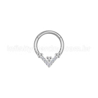 Piercing Argola Aço Cirúrgico Segmento Articulado Detalhe V Zircônia Cravejada