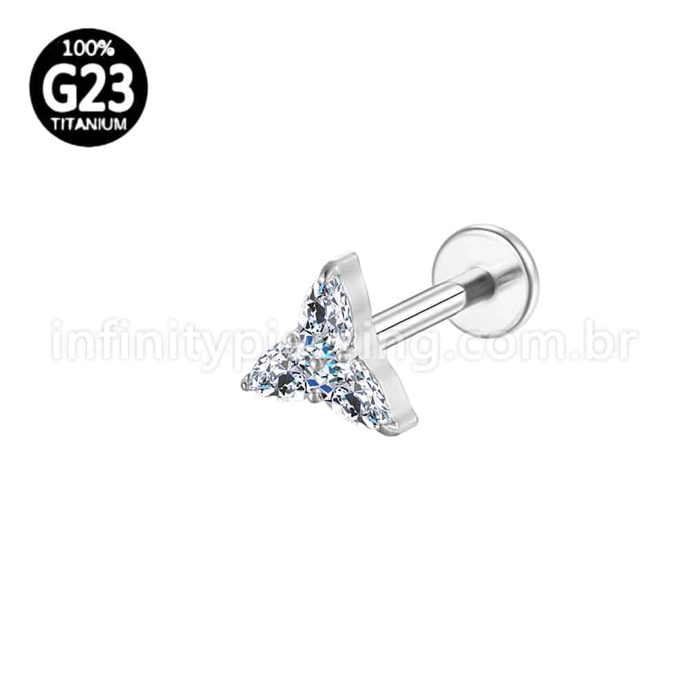 Piercing Labret Titânio Trinity Zircônia Cravejada