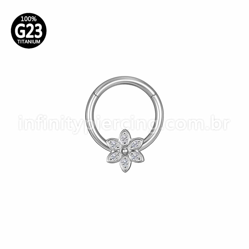 Piercing Argola Titânio Segmento Articulado Flor 6 Pontas