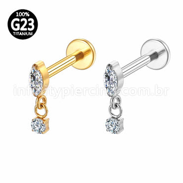 Piercing Labret Titânio Zircônia Oval Com Pingente