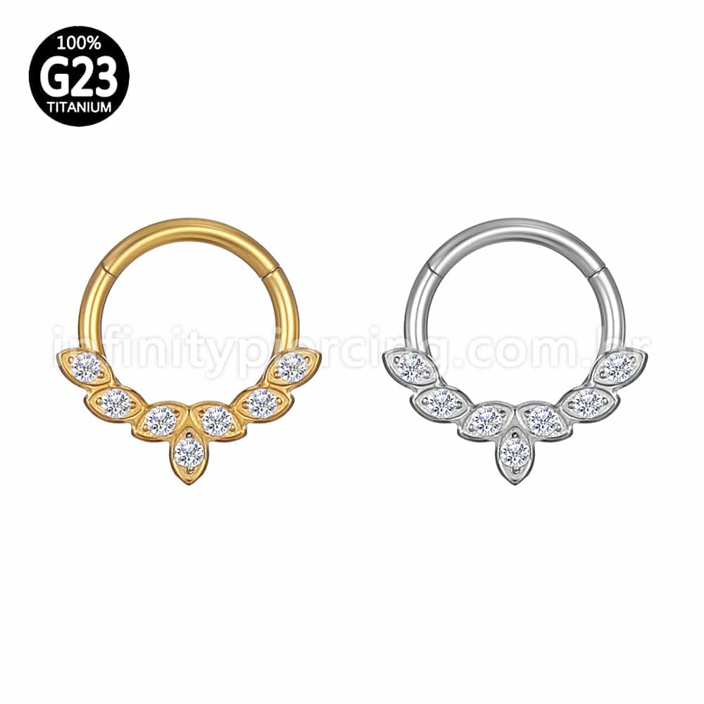 Piercing Argola Titânio Segemento Articulado Detalhes Zircônia