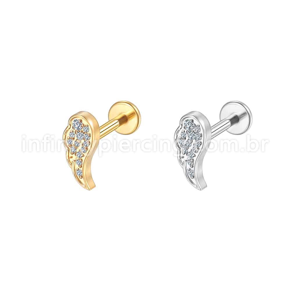 Piercing Labret Aço Cirúrgico Asa Zircônia Cravejada