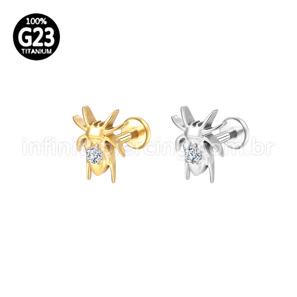 Piercing Labret Titânio Aranha Com Zircônia Cravejada
