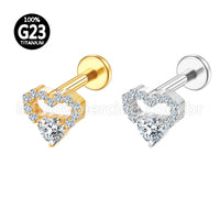 Piercing Labret Titânio Coração Zircônia Cravejada