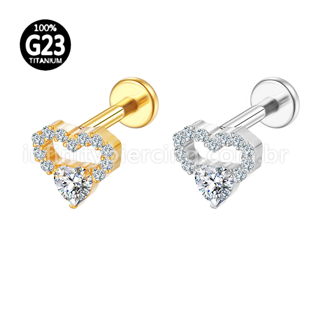 Piercing Labret Titânio Coração Zircônia Cravejada
