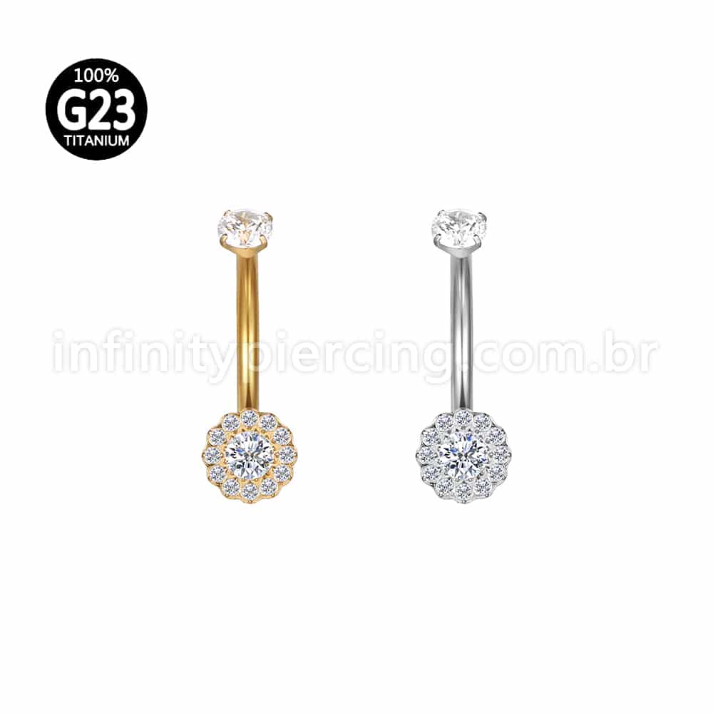 Piercing Banana Titânio Flor Zircônia