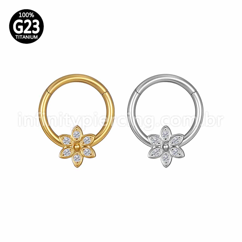 Piercing Argola Titânio Segmento Articulado Flor 6 Pontas