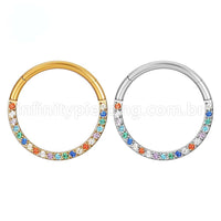 Piercing Argola Segmentada Aço Cirúrgico Zircônia Colorida Frontal