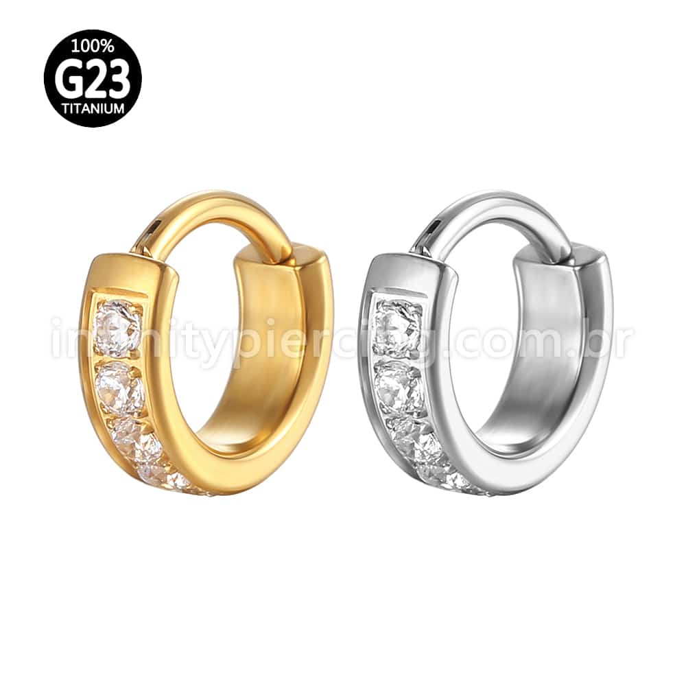 Piercing Argola Segmento Articulado Titânio Zircônia Cravejada