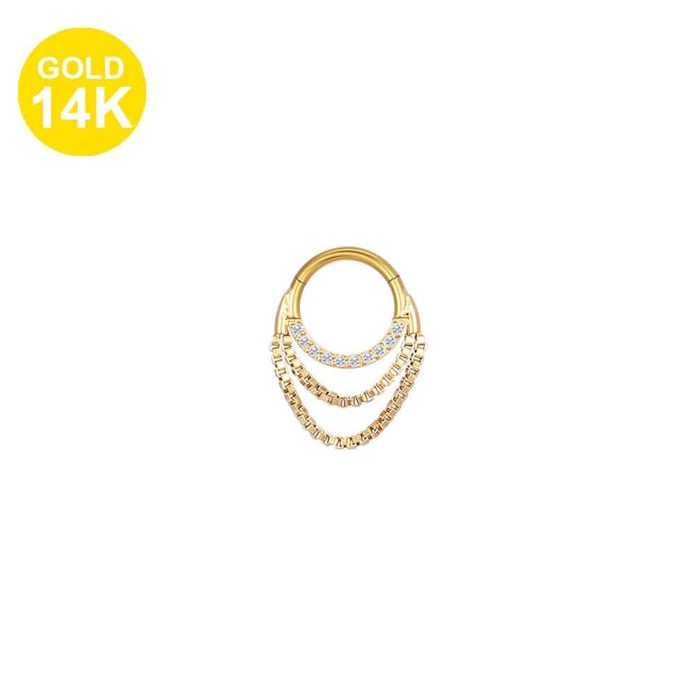 Piercing Argola Segmento Articulado Ouro 14K Detalhes Frontal
