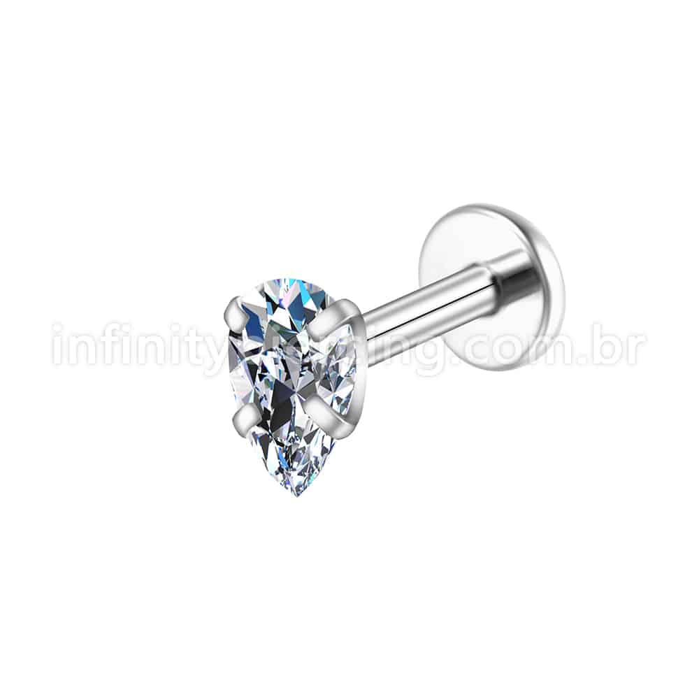 Piercing Labret Aço Cirúrgico Gota Zircônia