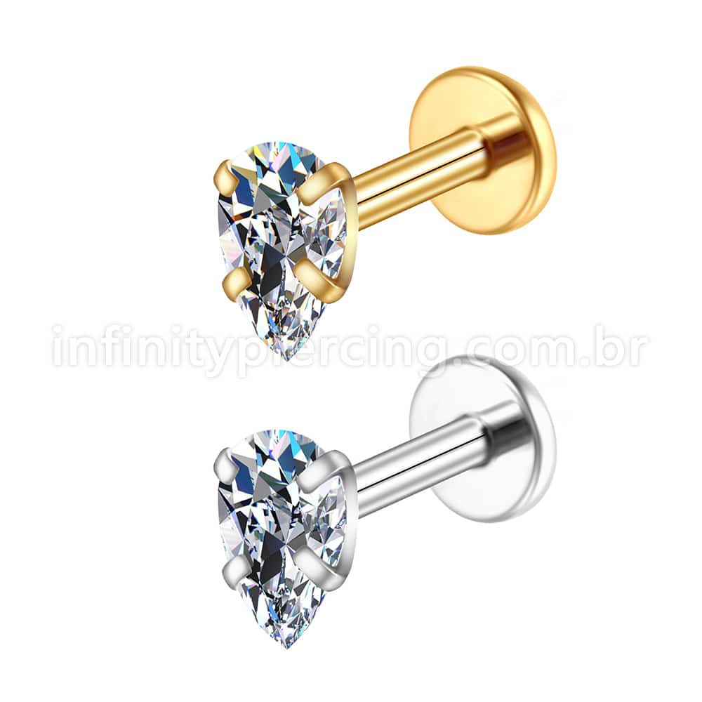 Piercing Labret Aço Cirúrgico Gota Zircônia