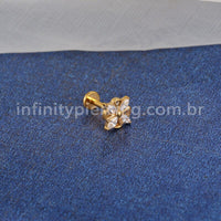 Piercing Labret Titânio Flor 4 Zircônia Cravejada