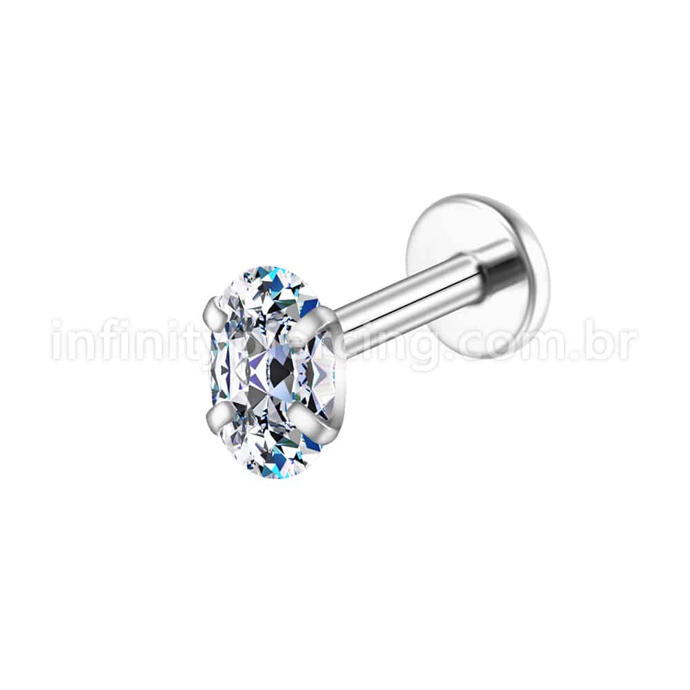 Piercing Labret Aço Cirúrgico Oval Zircônia