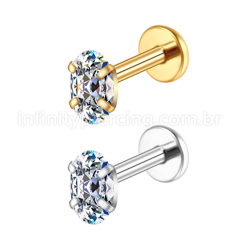 Piercing Labret Aço Cirúrgico Oval Zircônia