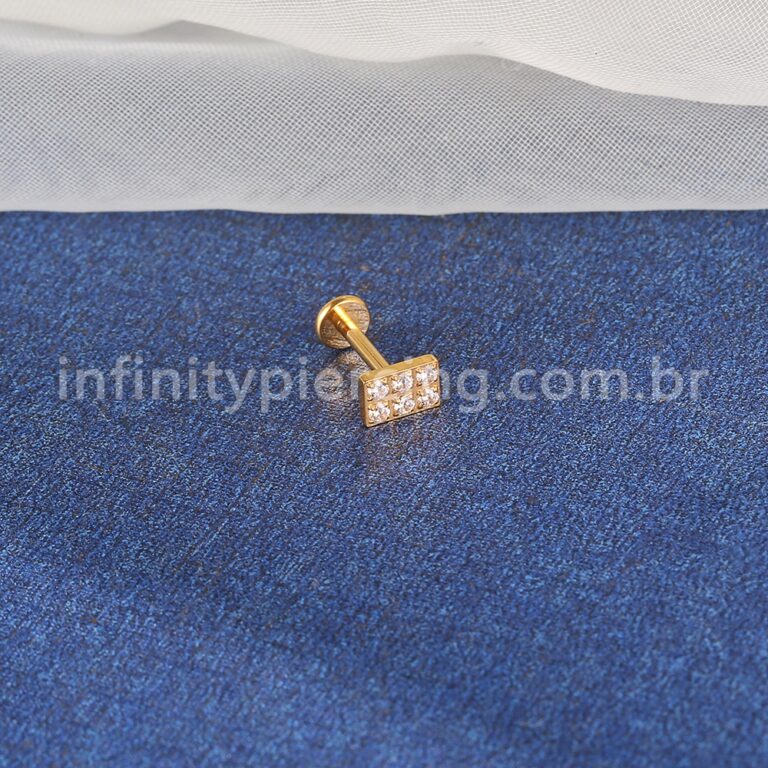 Piercing Labret Titânio Quadrado Zircônias Cravejadas