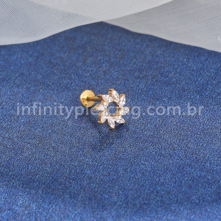 Piercing Labret Titânio Redondo Zircônias Oval Cravejadas