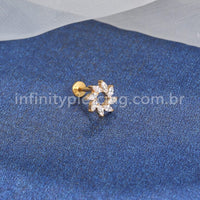 Piercing Labret Titânio Redondo Zircônias Oval Cravejadas