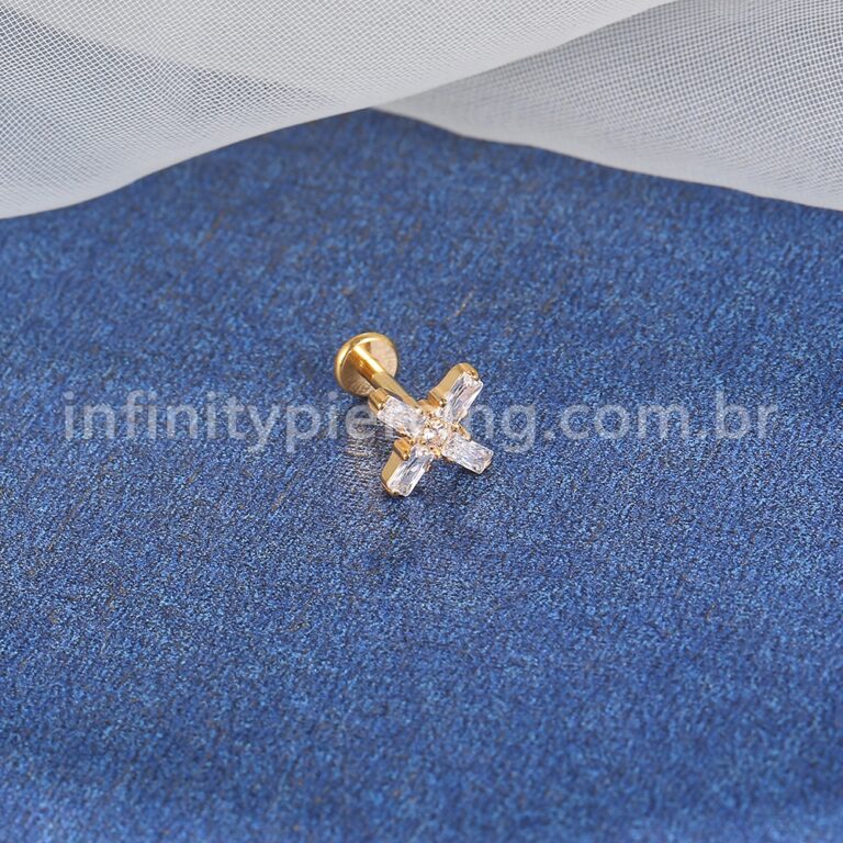 Piercing Labret Titânio X Zircônias Cravejadas