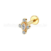 Piercing Labret Aço Cirúgico Indiano 5 Pedras Zircônia Cravada
