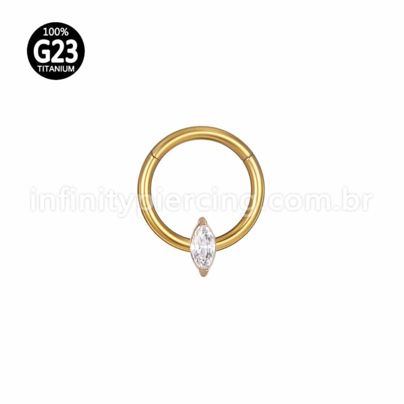 Piercing Argola Titânio Segmento Articulado Zircônia Oval Com Ponta