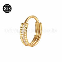Piercing Argola Titânio Segmento Articulado Detalhes/Zircônia Cravejada