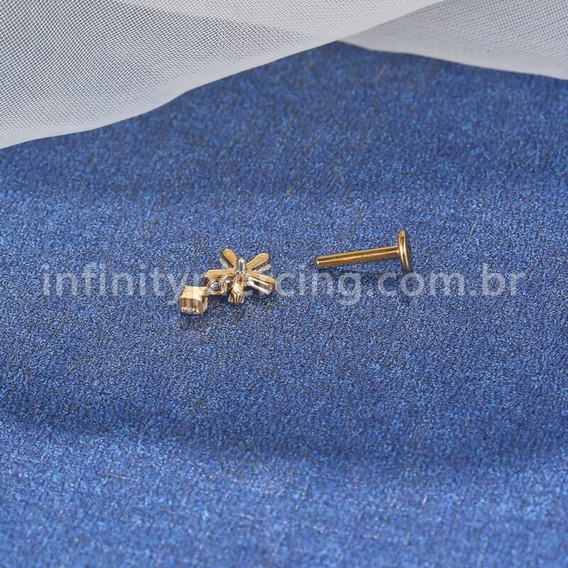 Piercing Labret Aço Cirúrgico Flor Com Pingente Zircônia Cravejada