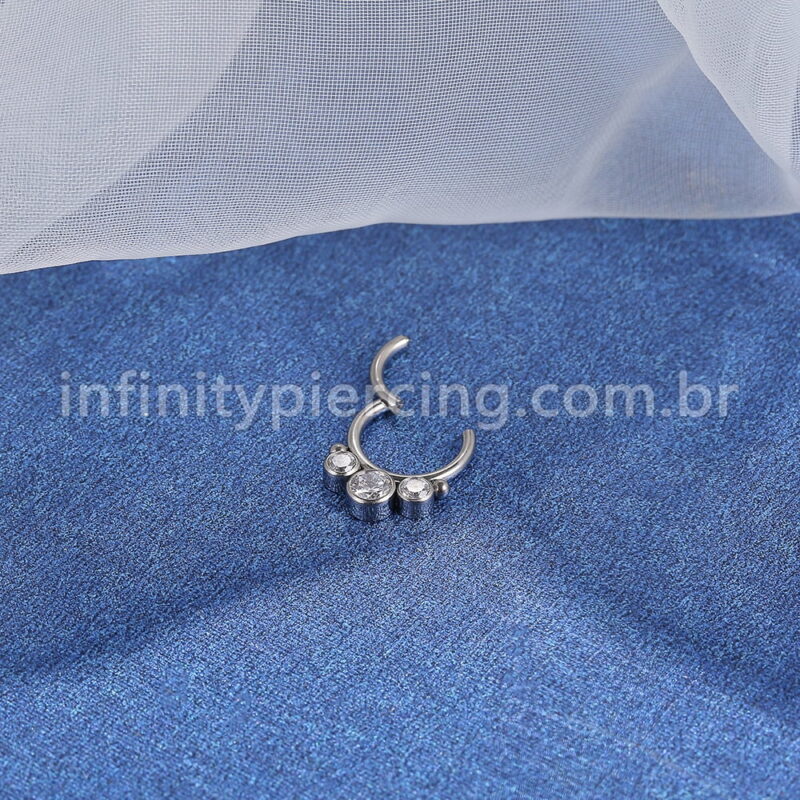 Piercing Argola Segmento Articulado Titânio Indiano Zircônia/Opala