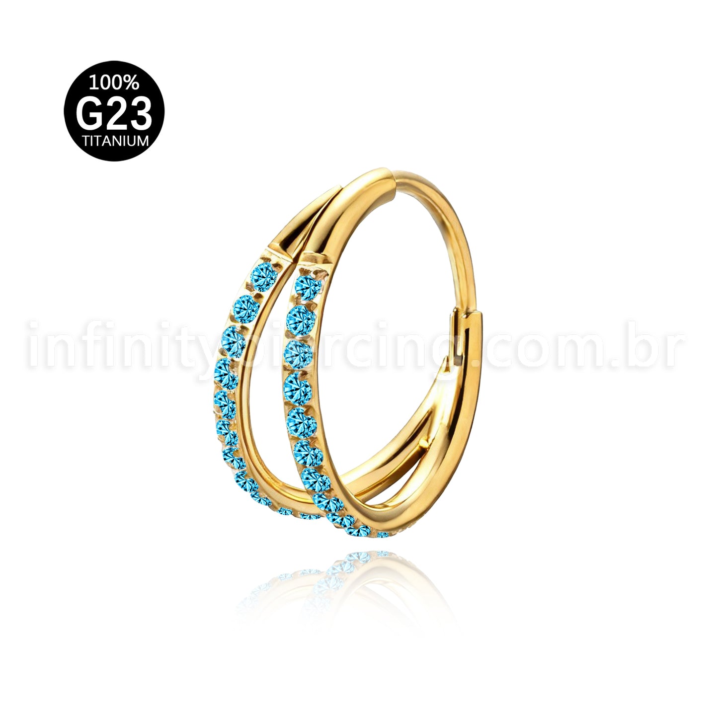 Piercing Argola Segmentada Titânio 2 Fileiras Zircônia Cravejada