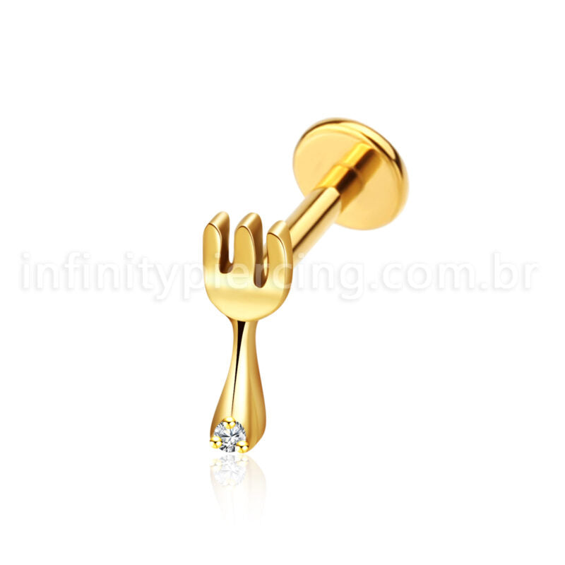 Piercing Labret Aço Cirúrgico Garfo Zircônia