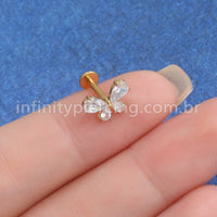 Piercing Labret Aço Cirúrgico Borboleta Zircônia