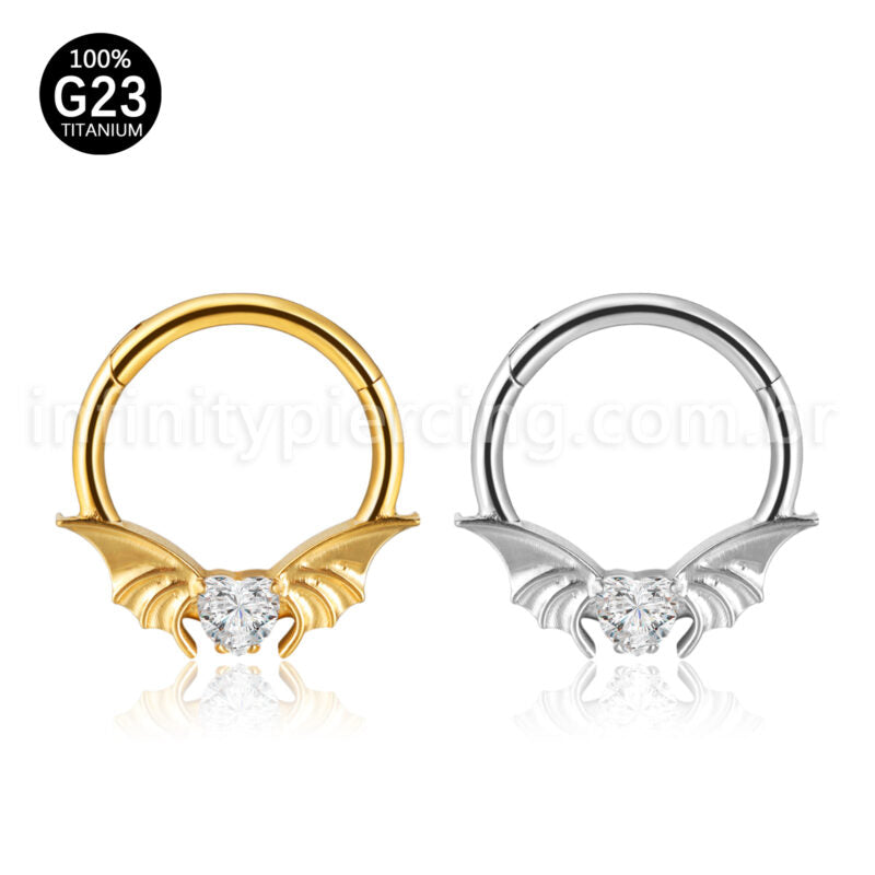 Piercing Argola Titânio Morcego Zircônia Cravejada