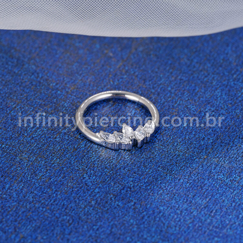 Piercing Argola Aço Cirúrgico Segmento Articulado Zircônia Cravejada