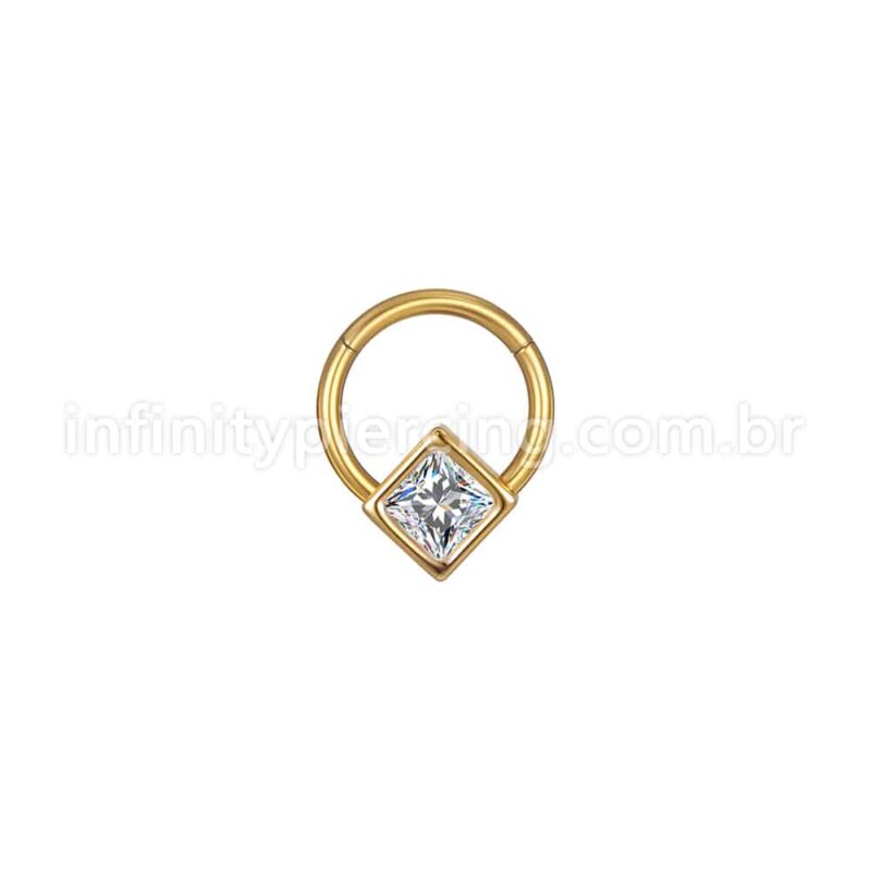 Piercing Argola Aço Cirúrgico Segmento Articulado Zircônia Quadrada
