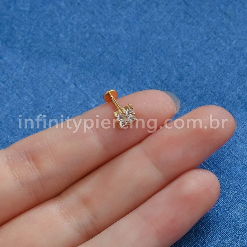Piercing Labret Aço Cirúrgico Zircônia Cravejada Quadrada