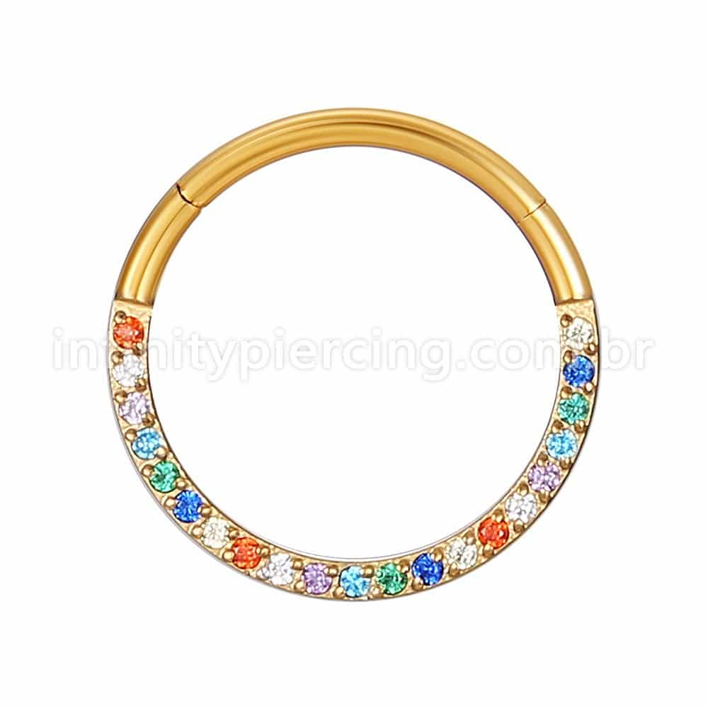 Piercing Argola Segmentada Aço Cirúrgico Zircônia Colorida Frontal