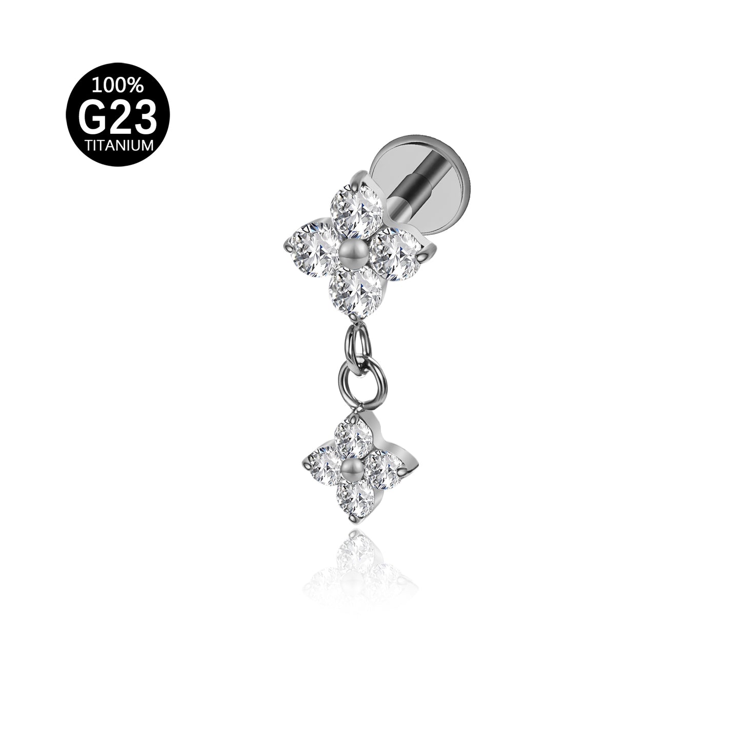 Piercing Labret Titânio Flor Zircônia Cravejada 1.2X8 10217