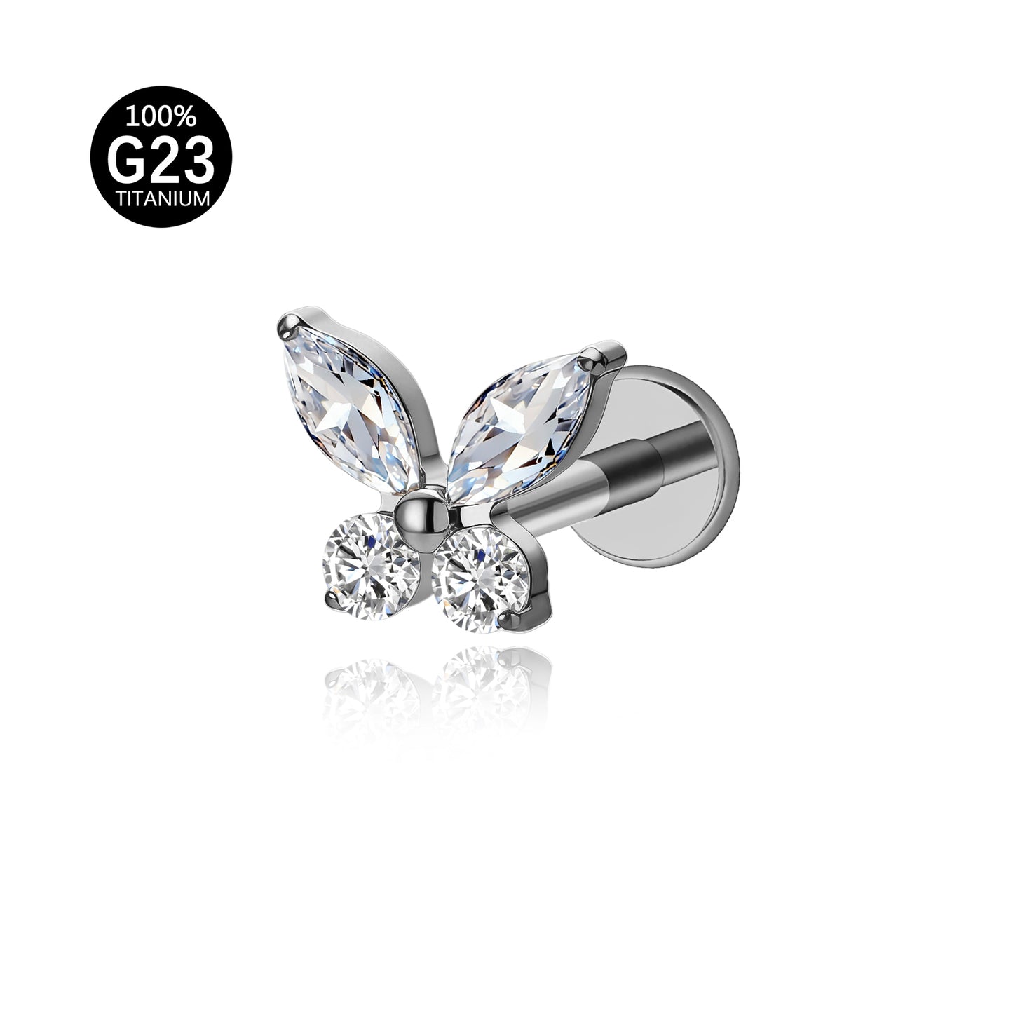 Piercing Labret Titânio Borboleta Zircônia Cravejada