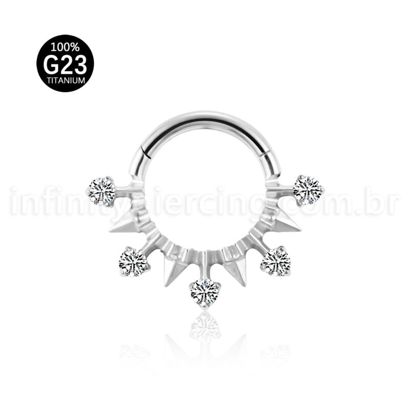 Piercing Argola Titânio Segmento Articulado Zircônia Cravejada Com Spike