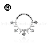 Piercing Argola Titânio Segmento Articulado Zircônia Cravejada Com Spike