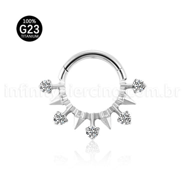 Piercing Argola Titânio Segmento Articulado Zircônia Cravejada Com Spike