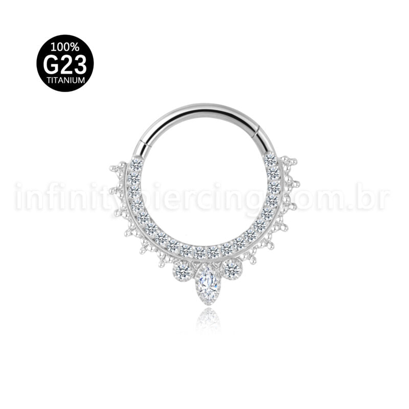 Piercing Argola Titânio Segmento Articulado Indiano Com Zircônia Cravejada