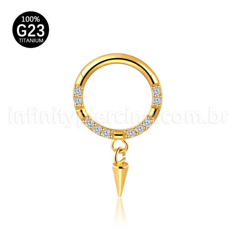 Piercing Argola Titânio Zircônia Frontal Com Pingente Spike