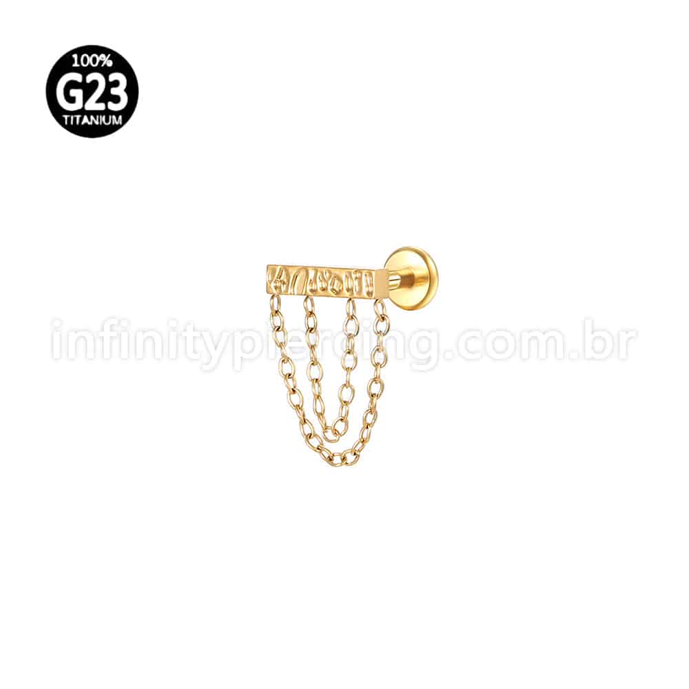 Piercing Labret Titânio Barra Detalhada Com Correntes
