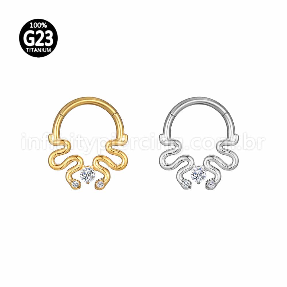 Piercing Argola Titânio Segmento Articulado Cobras Zircônia